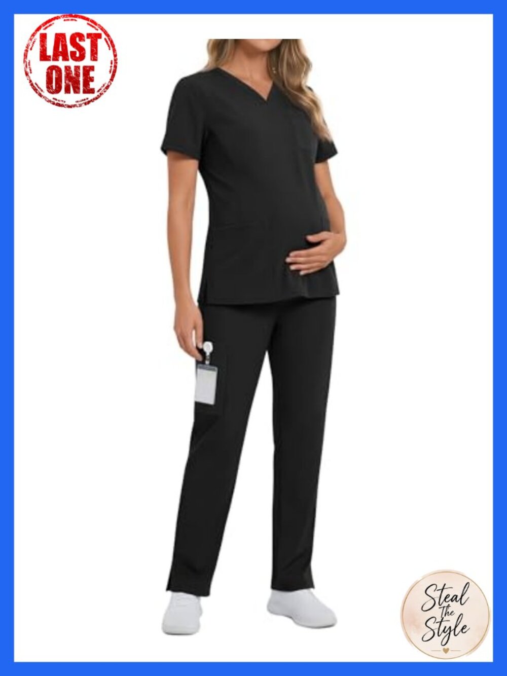 Maternity Scrub Set V-Neck Top & Pants Cotton-Nylon Blend Relaxed Fit 9 Pockets